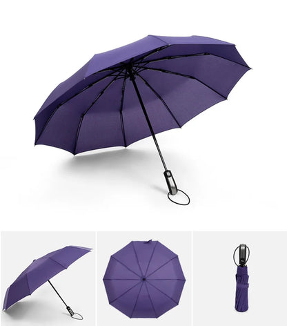 Grand parapluie entièrement automatique et résistant, pliable, pour homme et femme, idéal pour les affaires, le travail ou la pluie