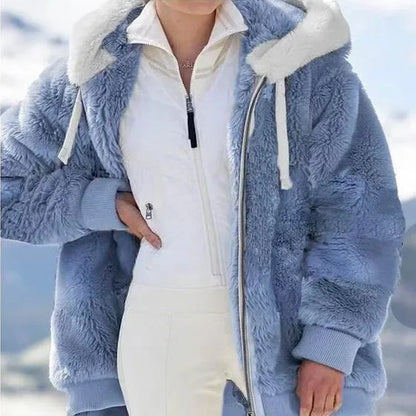 Veste surdimensionnée pour femmes manteau 2025 automne hiver chaud en peluche poche à capuche Streetwear ample dame fermeture éclair cachemire manteau d'extérieur