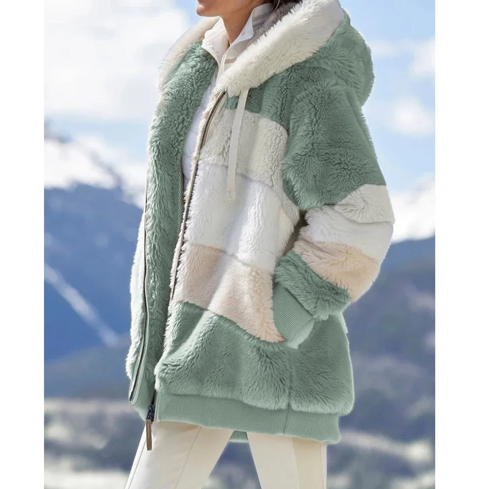 Veste surdimensionnée pour femmes manteau 2025 automne hiver chaud en peluche poche à capuche Streetwear ample dame fermeture éclair cachemire manteau d'extérieur