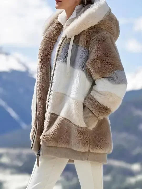 Mode d'hiver femmes manteau nouveau décontracté à capuche fermeture éclair dames vêtements cachemire femmes veste couture Plaid dames manteaux