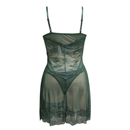 Ensemble de lingerie en dentelle à col en V pour femmes, sous-vêtements sexy, chemise de nuit à la mode, maille imprimée, vêtements de nuit 2 pièces, robe chaude, InDispens2024