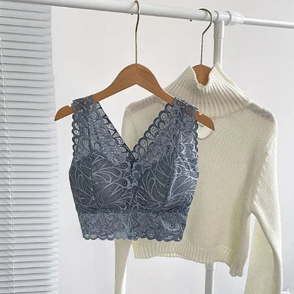 Soutien-Gorge Sexy en dentelle pour femmes, Bralette rembourrée, Push-Up, sans couture, une pièce, sous-vêtements de couleur unie, Soutien-Gorge Femme