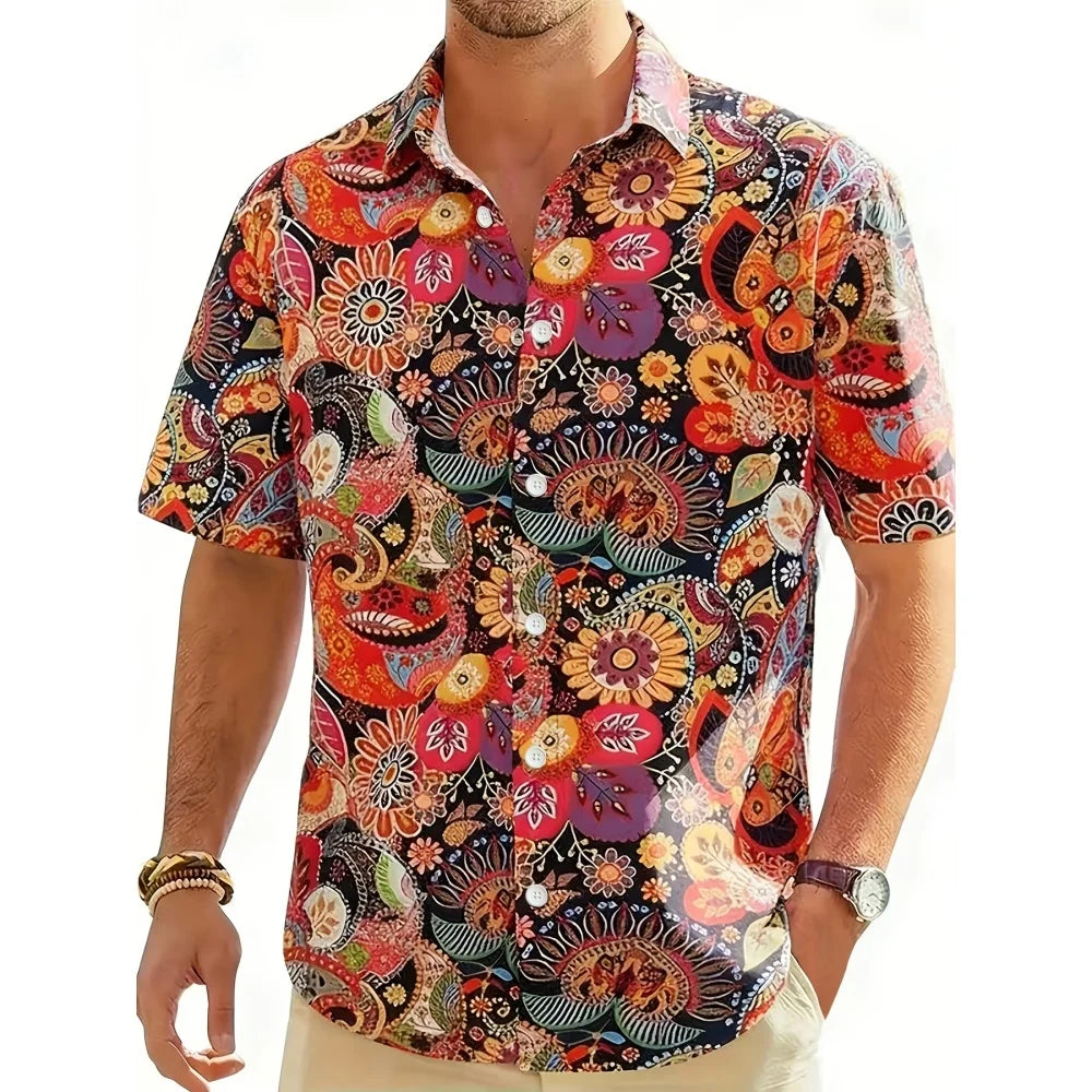 Chemise décontractée pour homme à imprimé graphique vintage, chemise hawaïenne à manches courtes pour l'été, chemises boutonnées, vêtements pour homme, chemise streetwear tendance