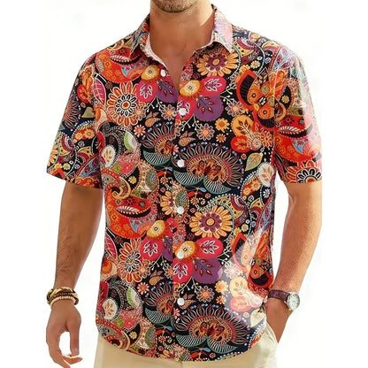 Chemise décontractée pour homme à imprimé graphique vintage, chemise hawaïenne à manches courtes pour l'été, chemises boutonnées, vêtements pour homme, chemise streetwear tendance