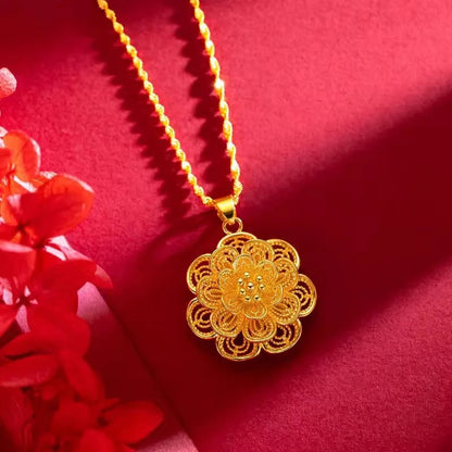 Colliers avec pendentif fleur couleur or 24K pour femmes, chaîne ondulée de 18 pouces, accessoires de bijoux de luxe de haute qualité