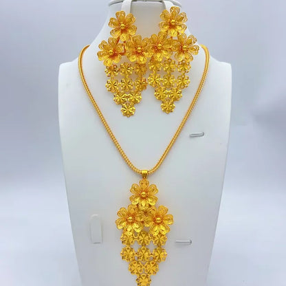 Parures de collier et boucles d'oreilles nigérianes pour mariée, style éthiopien et indien, couleur or 24 carats, bijoux de Dubaï, cadeaux pour banquets et fêtes