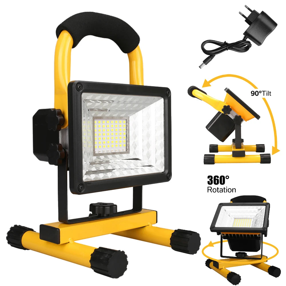 Projecteur LED Portable Rechargeable, étanche, alimenté par batterie, pour Camping en plein air, randonnée, lampe de travail d'urgence