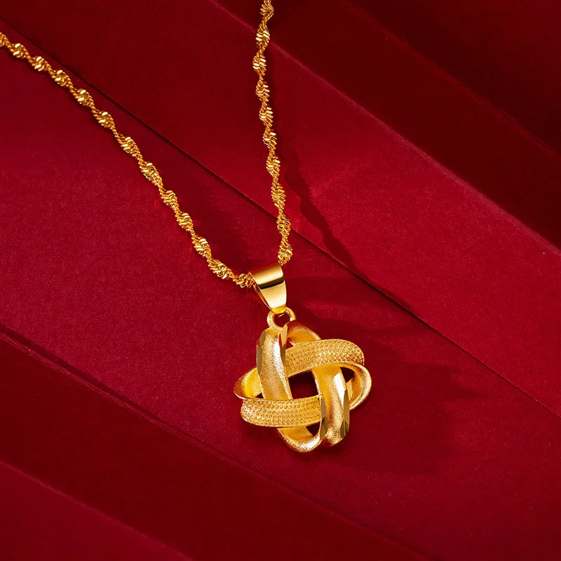 Colliers avec pendentif fleur couleur or 24K pour femmes, chaîne ondulée de 18 pouces, accessoires de bijoux de luxe de haute qualité