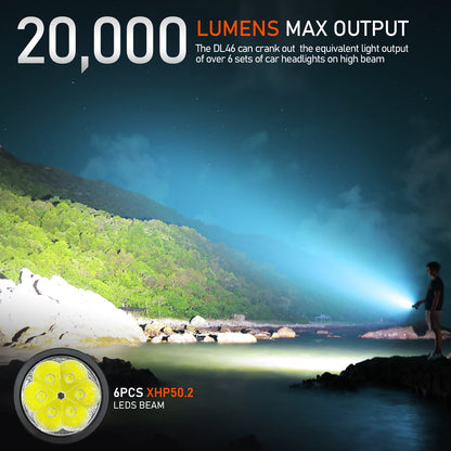 Wurkkos DL46 20000LM lampe de poche de plongée Super lumineuse portée 608M lanterne sous-marine Rechargeable 30000mAh 46950 batterie externe