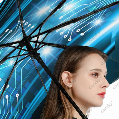 Parapluie d'art de circuit cybernétique du futur parapluie de pluie pour femmes parapluies entièrement automatiques à 3 volets protection solaire outil de voyage en plein air Parapluie