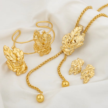 Ensemble de bijoux plaqué or pour femme collier réglable boucle d'oreille en cuivre en forme de fleur, bracelet et matiques, bijoux de mariage africains de Dubaï