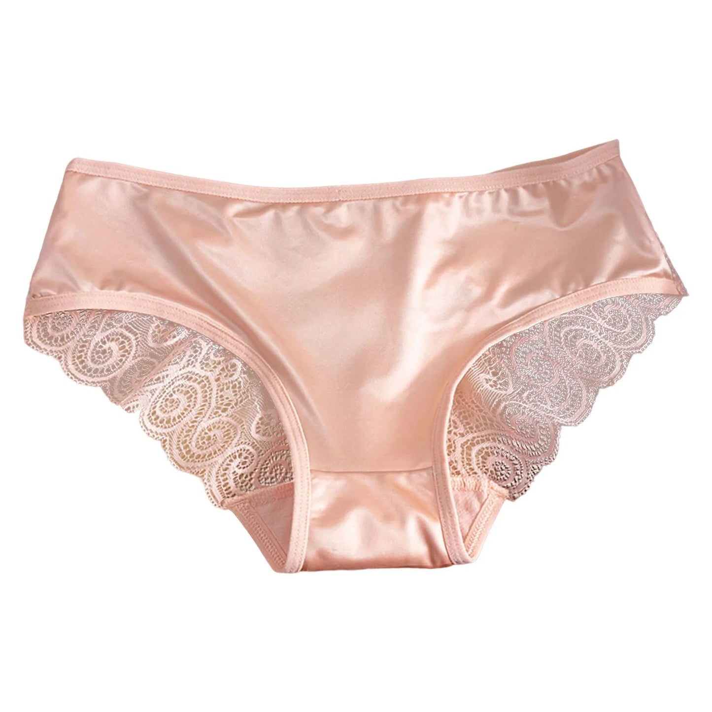 Culotte femme jaune sous-vêtements en Satin de soie dentelle Lingerie Sexy respirant taille moyenne slip femme culotte confortable caleçon