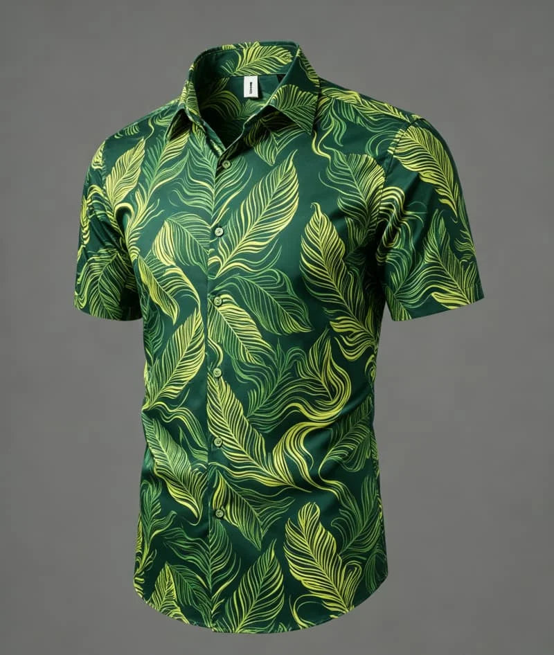 Chemise à manches courtes pour homme, imprimé lignes fluides et abstraites, charme épuré et artistique, idéale pour le streetwear personnalisé