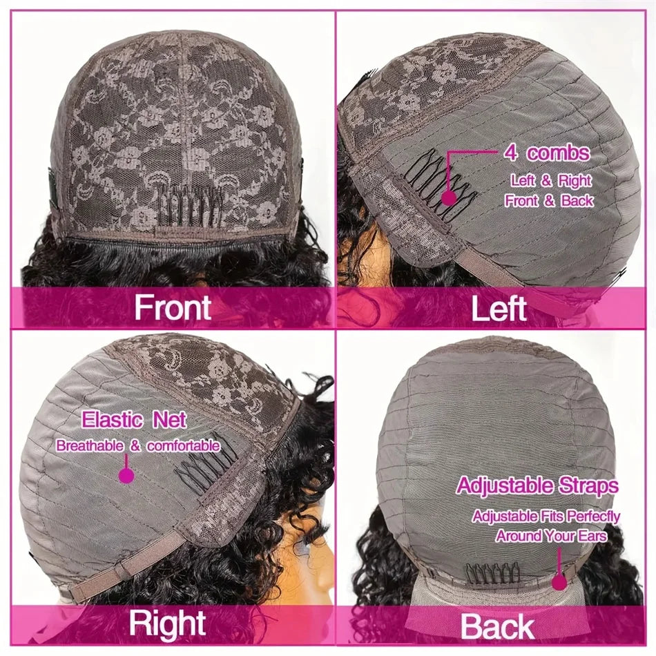 Perruque de cheveux humains courte ondulée Pixie Cut Bob avec frange Perruques complètes pour femmes noires Remy Perruque Cheveux Humain Bouclés