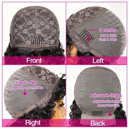 Perruque de cheveux humains courte ondulée Pixie Cut Bob avec frange Perruques complètes pour femmes noires Remy Perruque Cheveux Humain Bouclés