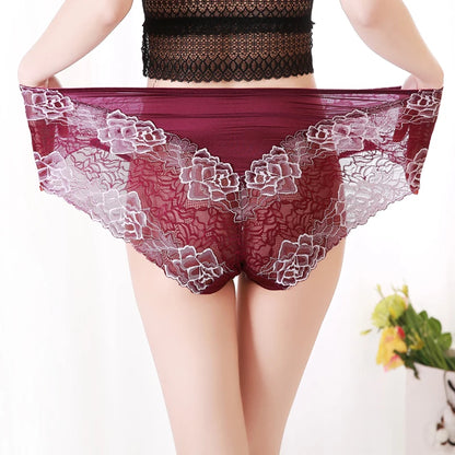 Culotte taille haute grande taille pour femme, sous-vêtement sexy en dentelle transparente creuse, slip en satin, grande taille, 4xl, 5xl, 6xl