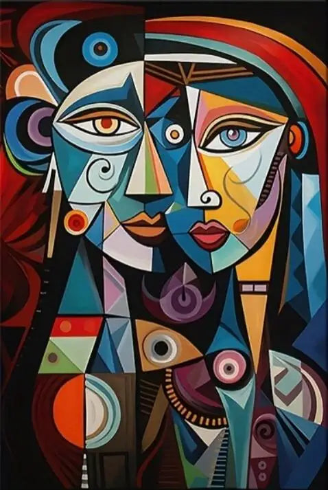 Affiche et imprimés de Couple géométrique, peinture sur toile de figurines abstraites, tableau d'art mural inspiré de Picasso pour décoration de salon et de maison