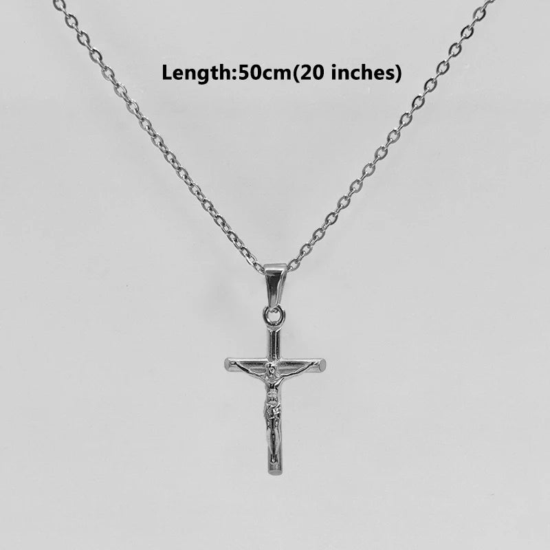 Collier Pendentif Croix de Jésus en Acier Inoxydable Doré à l'Or 18k pour Hommes et Femmes, Unisexe, Religieux, Étanche, Accessoire de Bijouterie