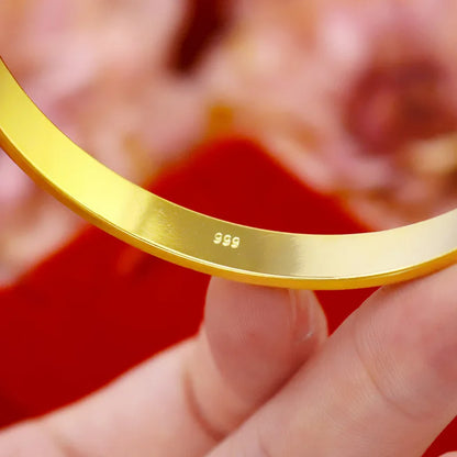 AU999 24K Gold Striped Dot Bangle | Gradient enamel - painted stripes, pearl - inlaid dots, clasp design, lively & noble