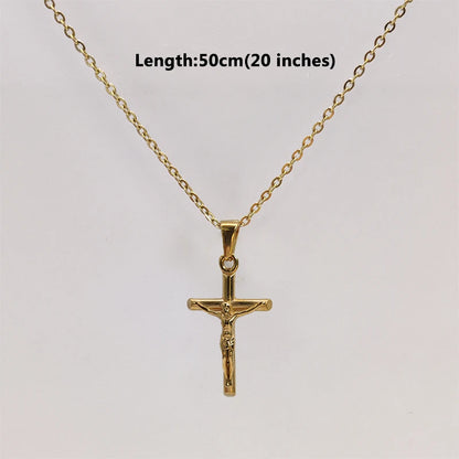 Collier Pendentif Croix de Jésus en Acier Inoxydable Doré à l'Or 18k pour Hommes et Femmes, Unisexe, Religieux, Étanche, Accessoire de Bijouterie