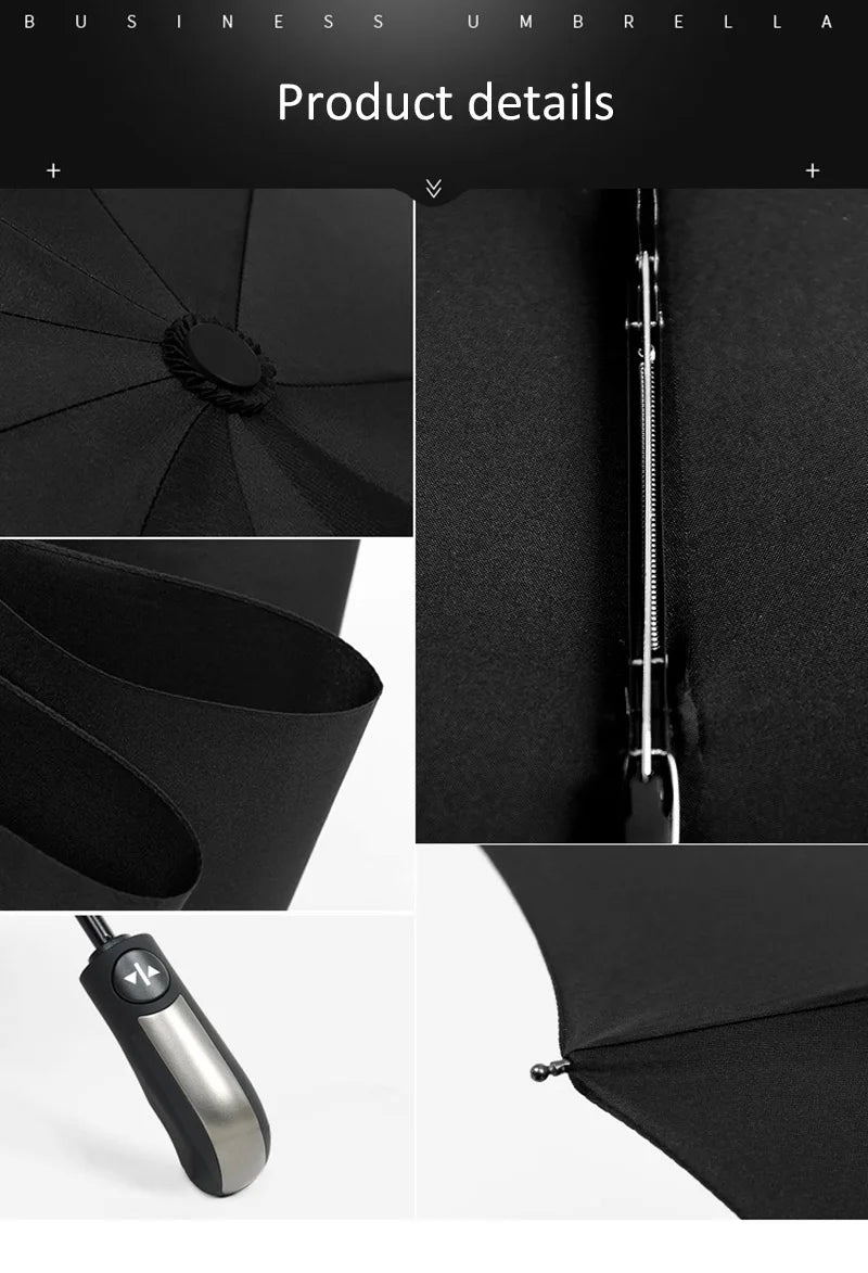Grand parapluie entièrement automatique et résistant, pliable, pour homme et femme, idéal pour les affaires, le travail ou la pluie