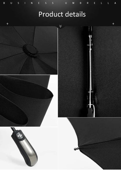 Grand parapluie entièrement automatique et résistant, pliable, pour homme et femme, idéal pour les affaires, le travail ou la pluie