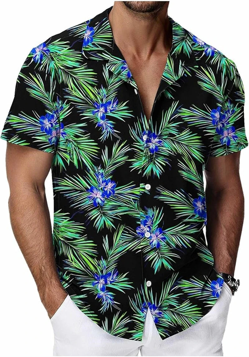 Chemises hawaïennes vintage pour hommes, imprimées de motifs végétaux tropicaux, manches courtes, vêtements décontractés tendance pour hommes, chemise oversize pour hommes