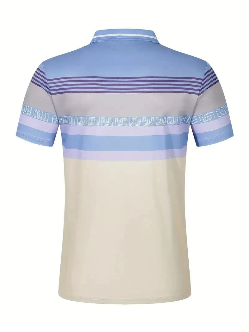Nouveau polo d'été à manches courtes pour hommes, revers, imprimé numérique 3D, rayé, bouton, haut décontracté pour hommes, t-shirt respirant