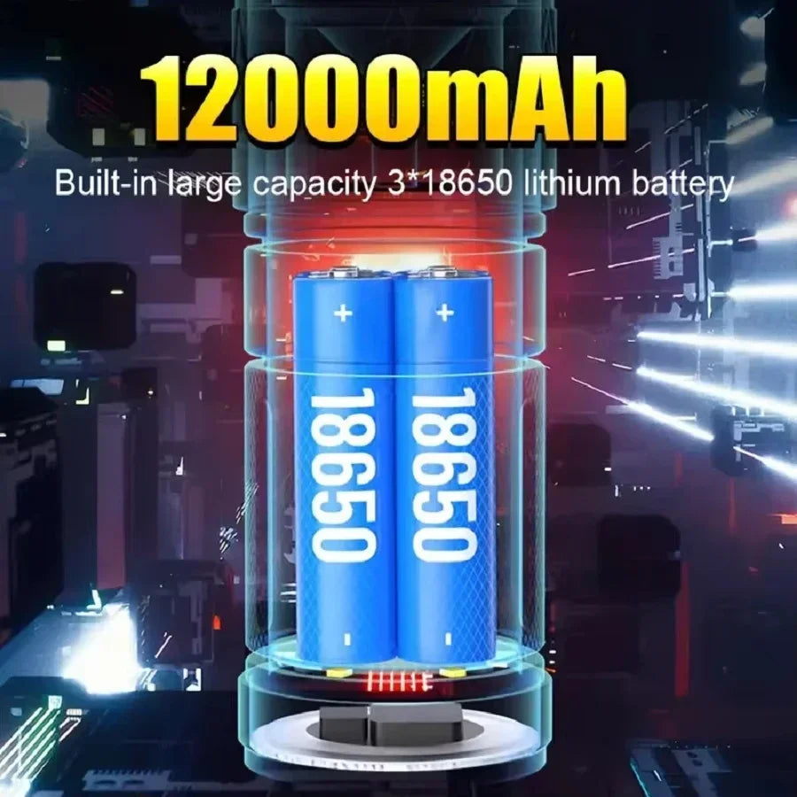 Lampe de poche LED Ultra lumineuse, Rechargeable 12000mAh avec batterie 3*18650, torche tactique étanche IPX6 Zoomable pour le Camping