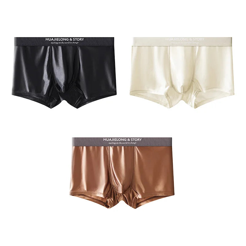 1/3 pièces respirant mince Satin soie Boxer slips sans couture taille moyenne glace soie boxeurs caleçons sous-vêtements lisses pour hommes quotidien