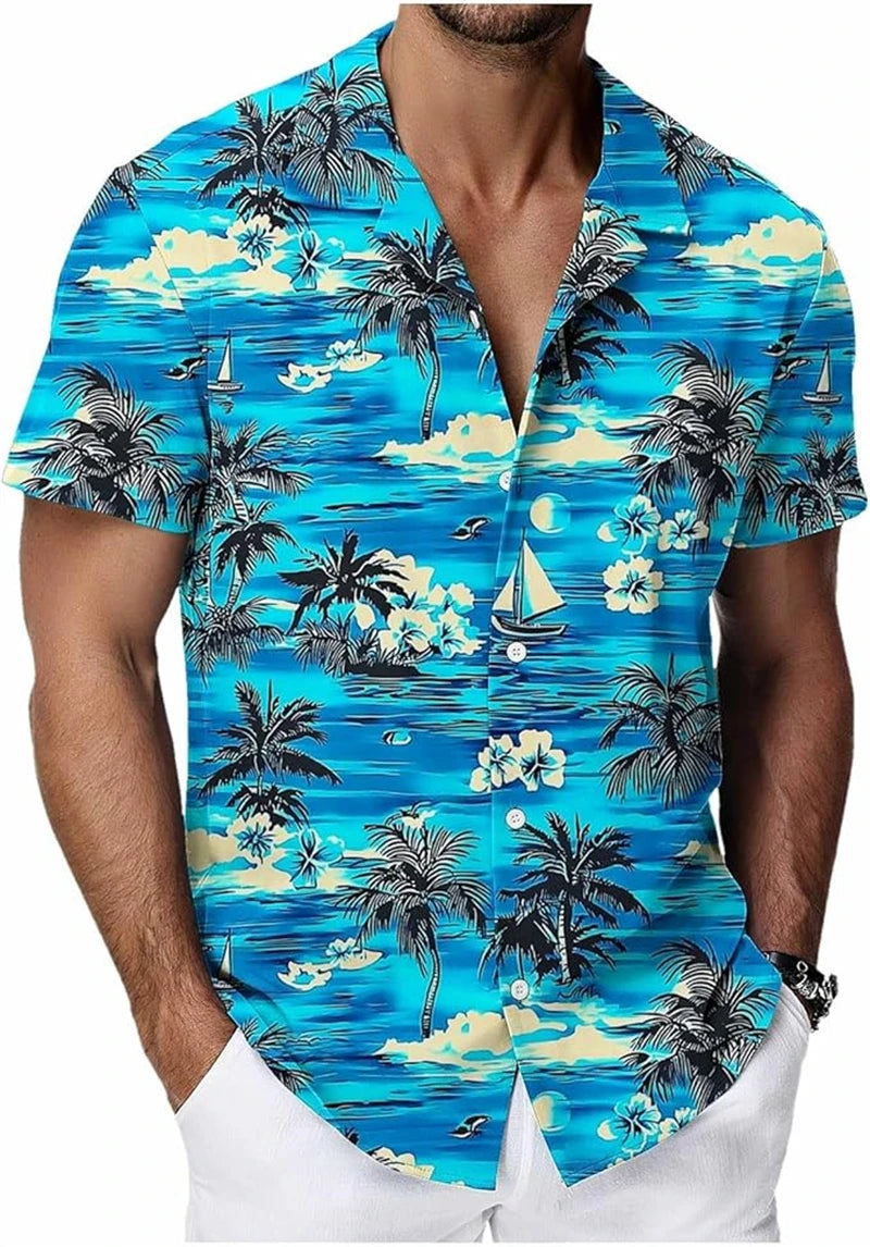 Chemises hawaïennes vintage pour hommes, imprimées de motifs végétaux tropicaux, manches courtes, vêtements décontractés tendance pour hommes, chemise oversize pour hommes