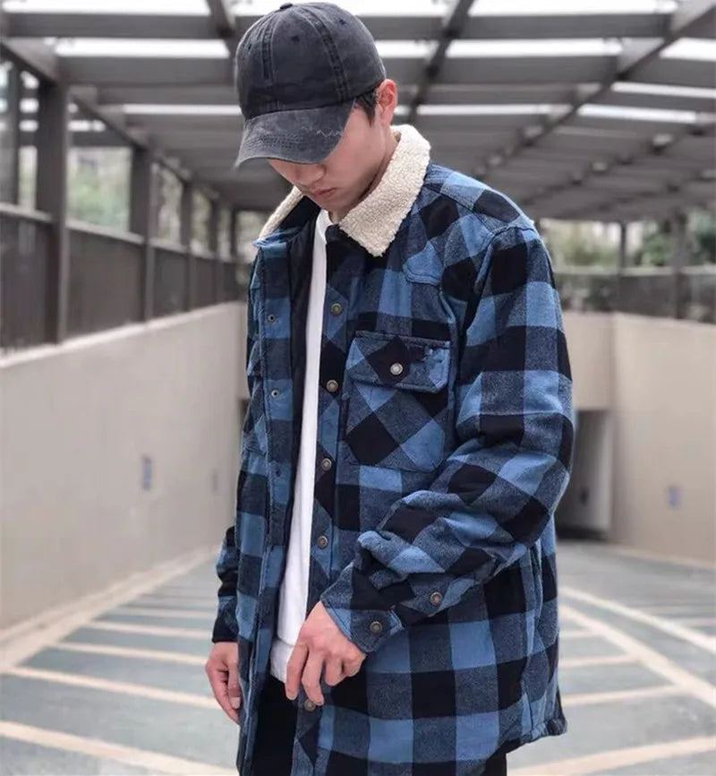 Homme Hip Hop Streetwear polaire Plaid coton manteau grande taille velours chemise vestes blouson homme джинсовая куртка мужкая