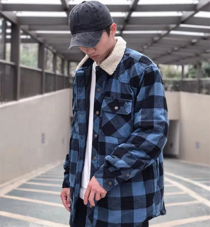 Homme Hip Hop Streetwear polaire Plaid coton manteau grande taille velours chemise vestes blouson homme джинсовая куртка мужкая