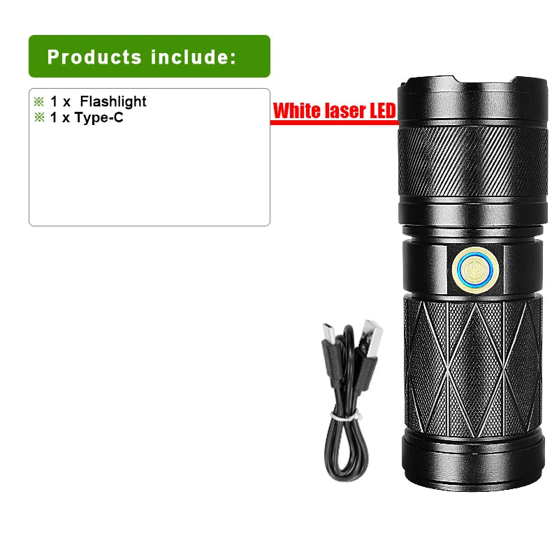 Lampe de poche LED laser blanc Super puissante, torche 3x18650 intégrée, Zoom 1500m, lanterne tactique avec COB, lampe étanche pour Camping