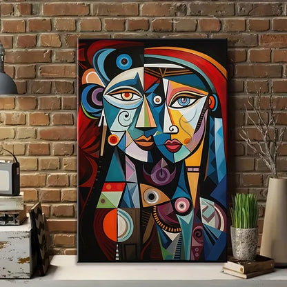 Affiche et imprimés de Couple géométrique, peinture sur toile de figurines abstraites, tableau d'art mural inspiré de Picasso pour décoration de salon et de maison
