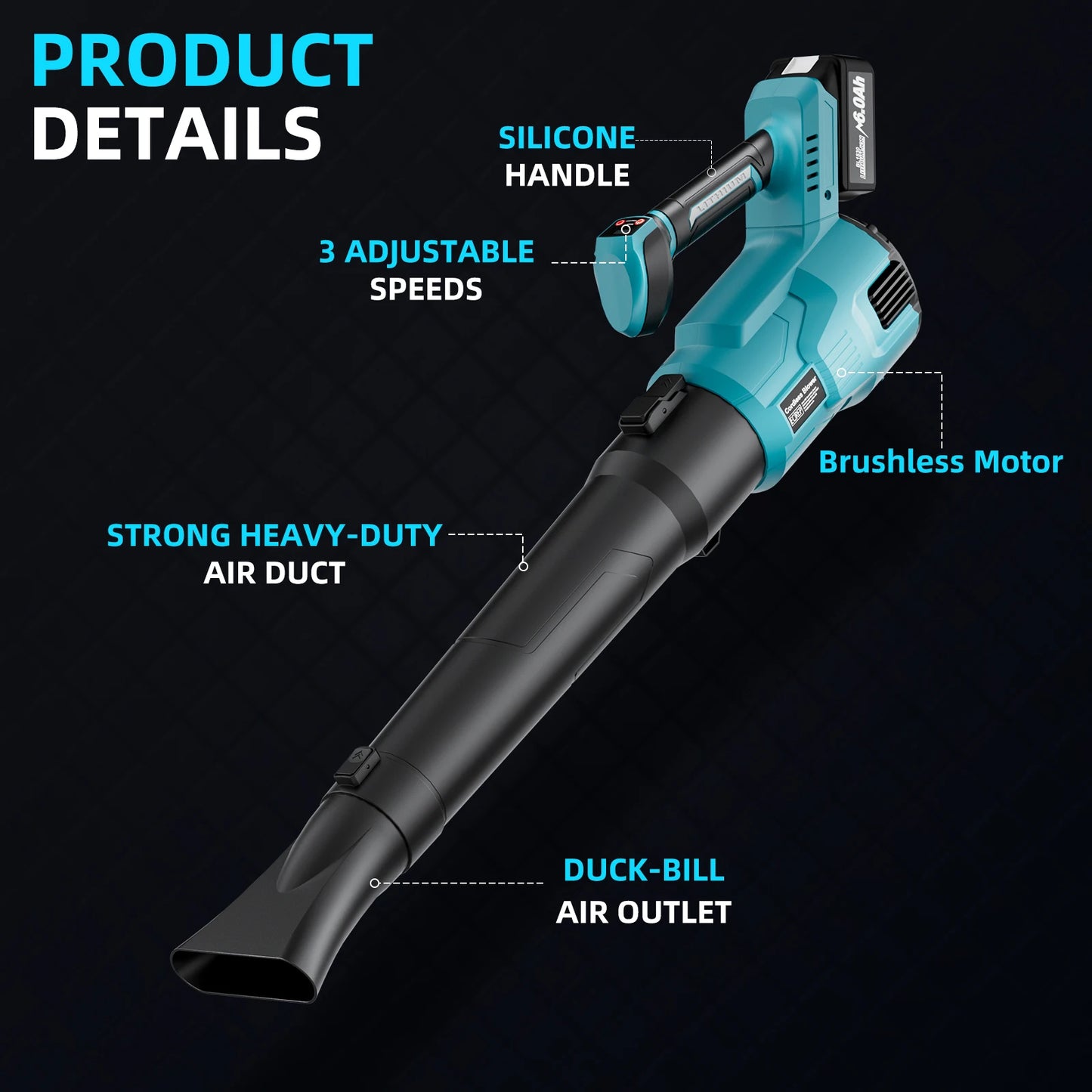 Souffleur d'air électrique sans fil pour Makita pour DEWALT, batterie 18V, outil électrique de nettoyage efficace pour feuilles et poussière de neige