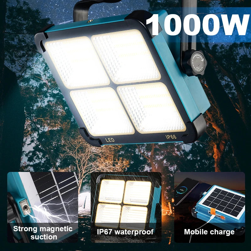 Lumière solaire super brillante 1000 watts Portable Camping tente lampe USB Rechargeable LED solaire projecteur extérieur travail réparation éclairage