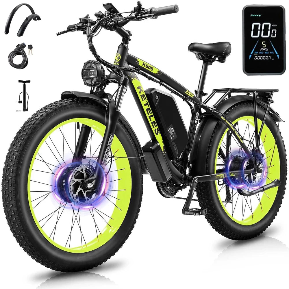 Vélo électrique tout-terrain à double moteur Keteles K800 26'', moteur 2000 W, batterie Samsung 23 Ah, freins hydrauliques.