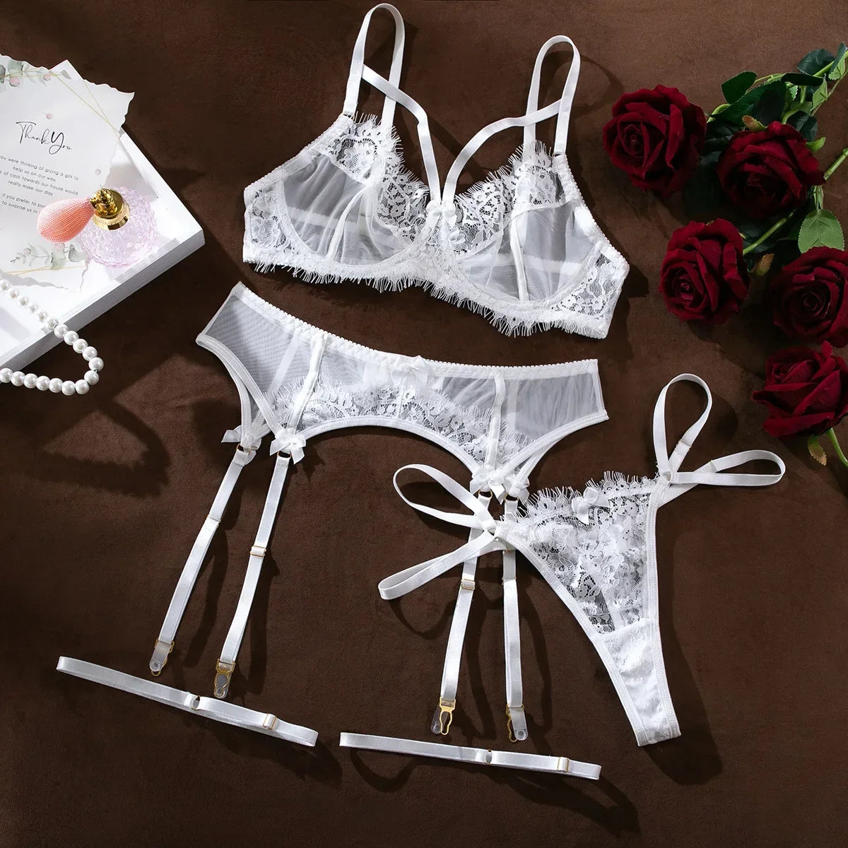Tornova 4 pièces ensemble de Lingerie Sexy pour les femmes maille et dentelle Perspective Sexy push-up couleur unie dentelle évider ensemble de sous-vêtements nouveau