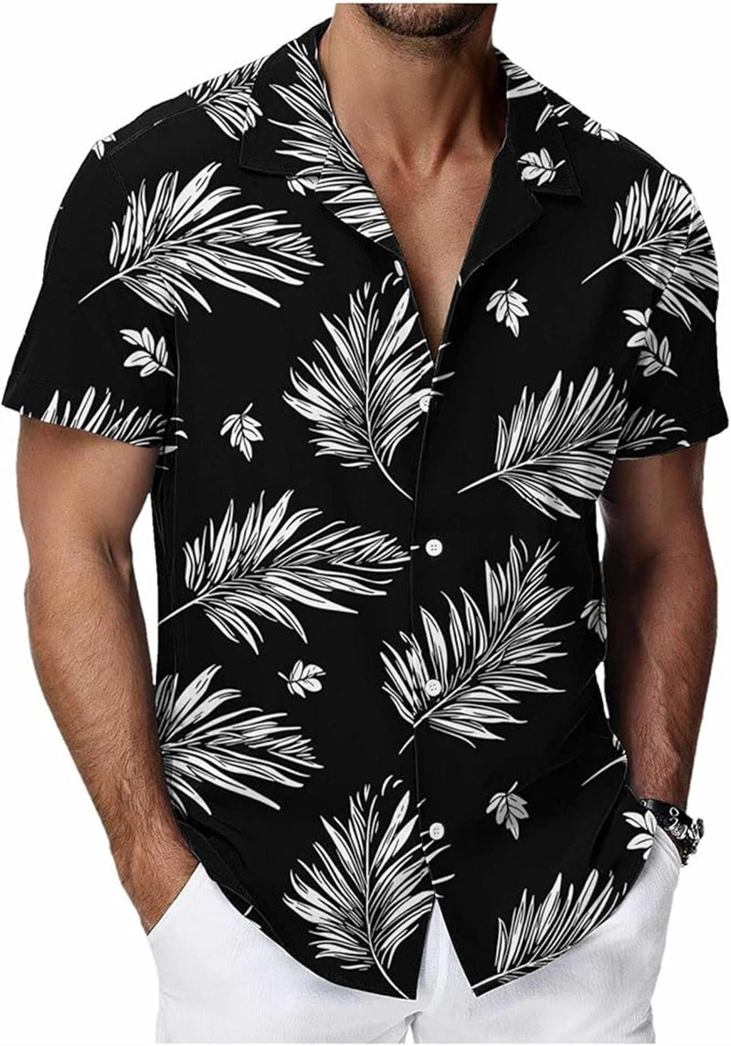 Chemises hawaïennes vintage pour hommes, imprimées de motifs végétaux tropicaux, manches courtes, vêtements décontractés tendance pour hommes, chemise oversize pour hommes