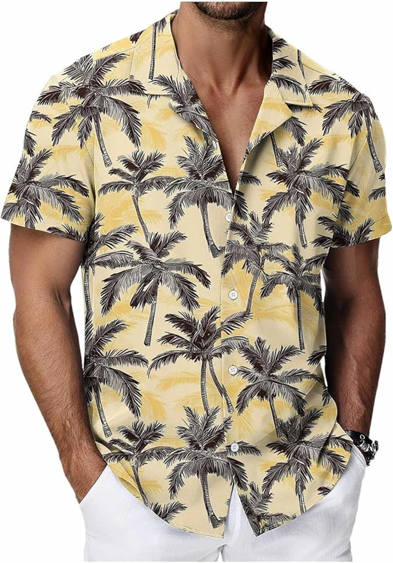Chemises hawaïennes vintage pour hommes, imprimées de motifs végétaux tropicaux, manches courtes, vêtements décontractés tendance pour hommes, chemise oversize pour hommes