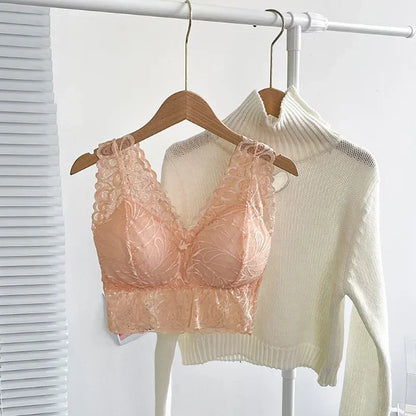 Soutien-Gorge Sexy en dentelle pour femmes, Bralette rembourrée, Push-Up, sans couture, une pièce, sous-vêtements de couleur unie, Soutien-Gorge Femme