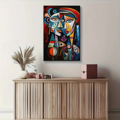 Affiche et imprimés de Couple géométrique, peinture sur toile de figurines abstraites, tableau d'art mural inspiré de Picasso pour décoration de salon et de maison