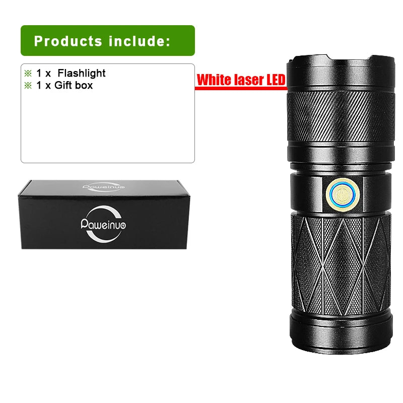 Lampe de poche LED laser blanc Super puissante, torche 3x18650 intégrée, Zoom 1500m, lanterne tactique avec COB, lampe étanche pour Camping