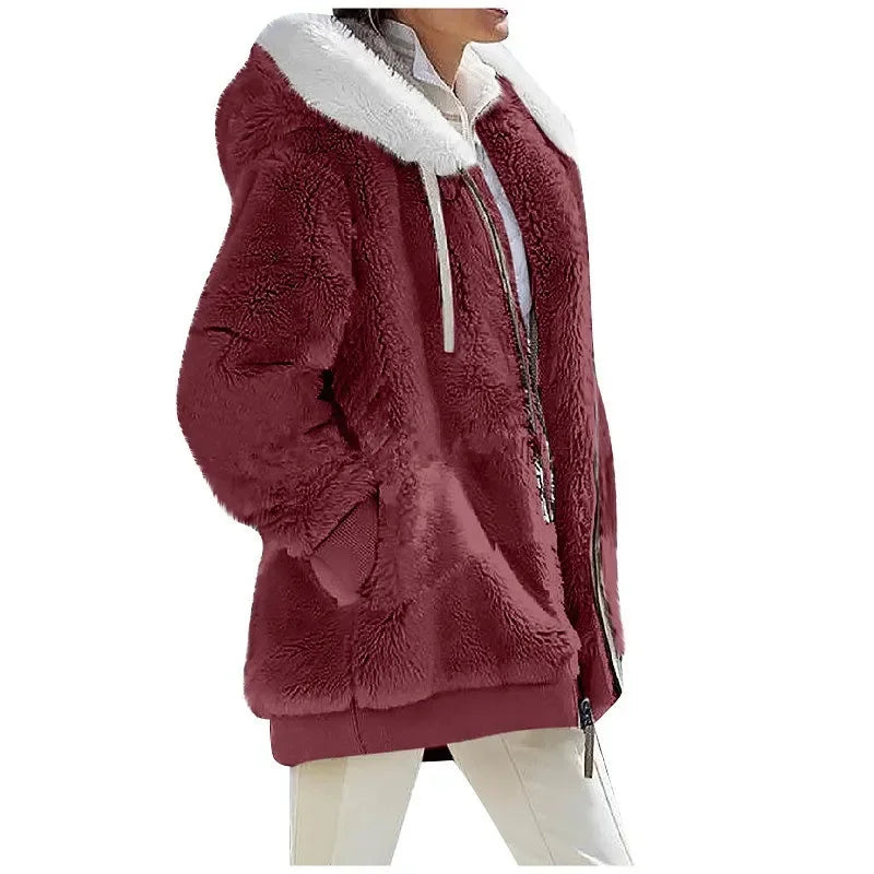 Manteau à Capuche en Cachemire pour Femme, Veste Décontractée avec Fermeture Éclair, Couleur Unie, Nouvelle Collection Automne Hiver