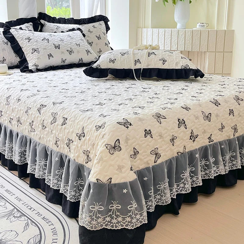 Couvre-lit matelassé pour lits, couverture épaisse avec dentelle, taille simple/Queen/King, imprimé floral, couvre-lit doux, 1 pièce