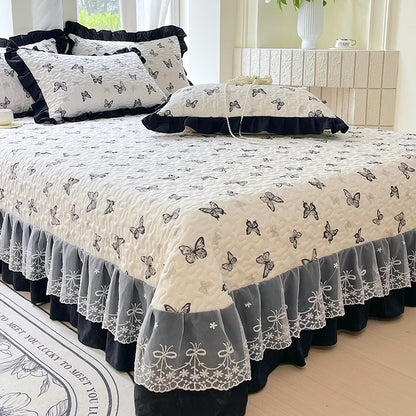 Couvre-lit matelassé pour lits, couverture épaisse avec dentelle, taille simple/Queen/King, imprimé floral, couvre-lit doux, 1 pièce