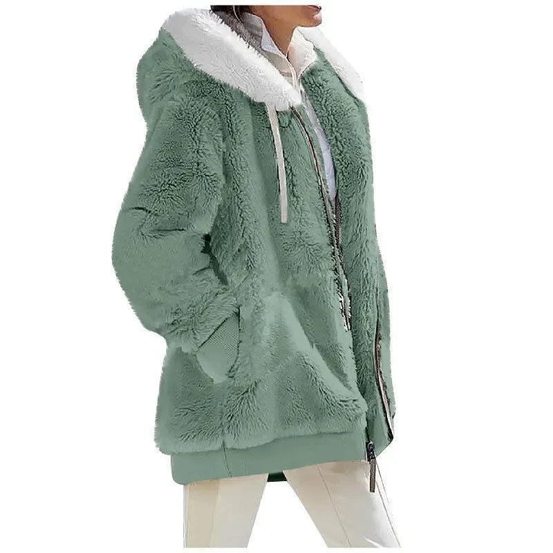 Manteau à Capuche en Cachemire pour Femme, Veste Décontractée avec Fermeture Éclair, Couleur Unie, Nouvelle Collection Automne Hiver