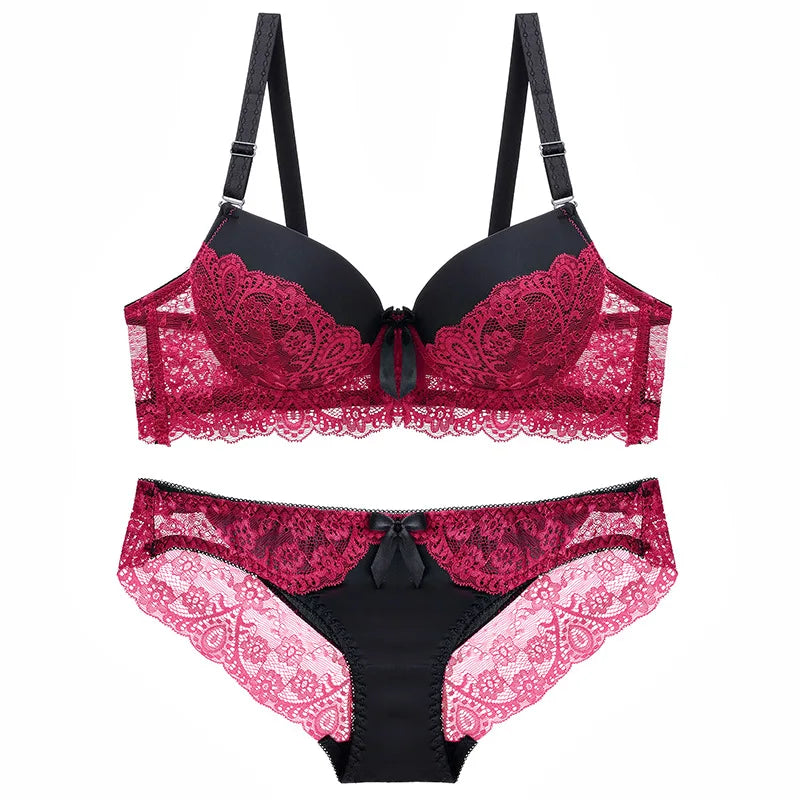 Ensemble de soutien-gorge à bandes classique, Lingerie Push Up, brassière en dentelle, ensemble de sous-vêtements, culotte transparente Sexy pour femmes