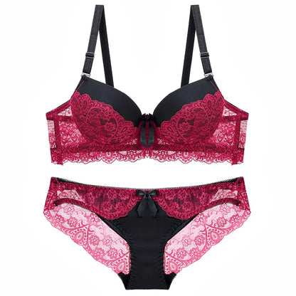 Ensemble de soutien-gorge à bandes classique, Lingerie Push Up, brassière en dentelle, ensemble de sous-vêtements, culotte transparente Sexy pour femmes